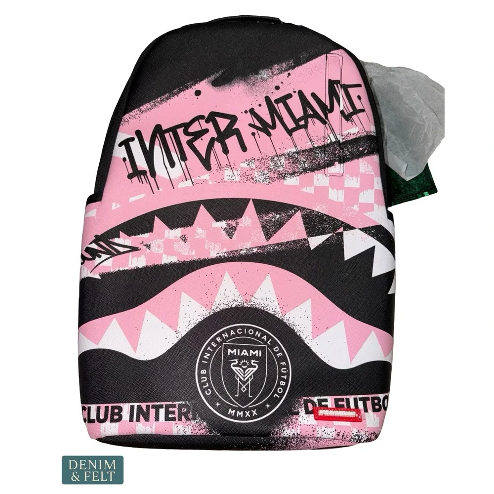 NEW Sprayground Inter Miami Stencil Shark DLXSV Pink Black Backpack MLS Soccer